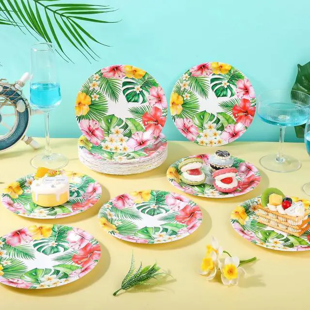 Alt view image 7 of 7 - 24 Pcs Hawaiian Luau Aloha Disposable Paper Plates 7 Inch