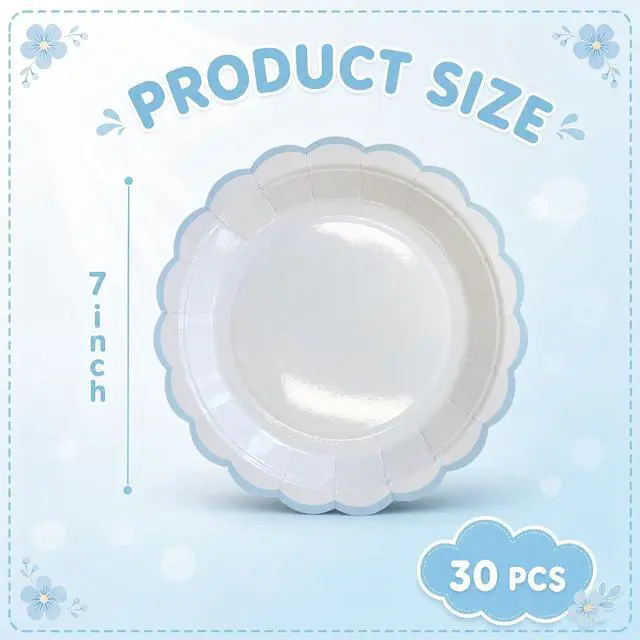 Alt view image 3 of 6 - Blue White Scalloped Plates 7" Cake Plate for Baby Shower, Party