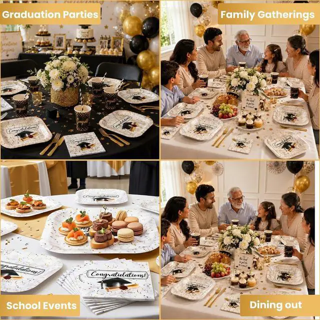 Alt view image 7 of 7 - Iconikal 100-Piece Graduation Party Pack 40 Plates & 60 Napkins