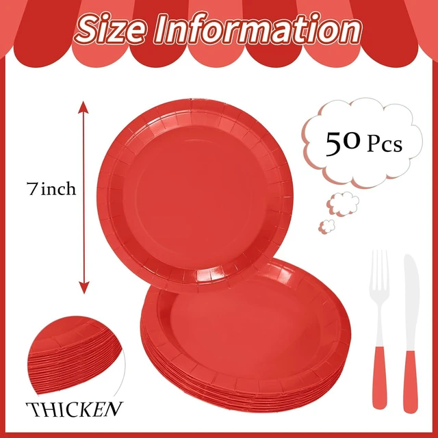 Alt view image 3 of 7 - 50 Pcs Red Paper Plates 7 Inch Red Dessert Plate Disposable Dinner Plates for Baby Shower Bridal Shower Birthday Party Supplies Disposable Paper Plate