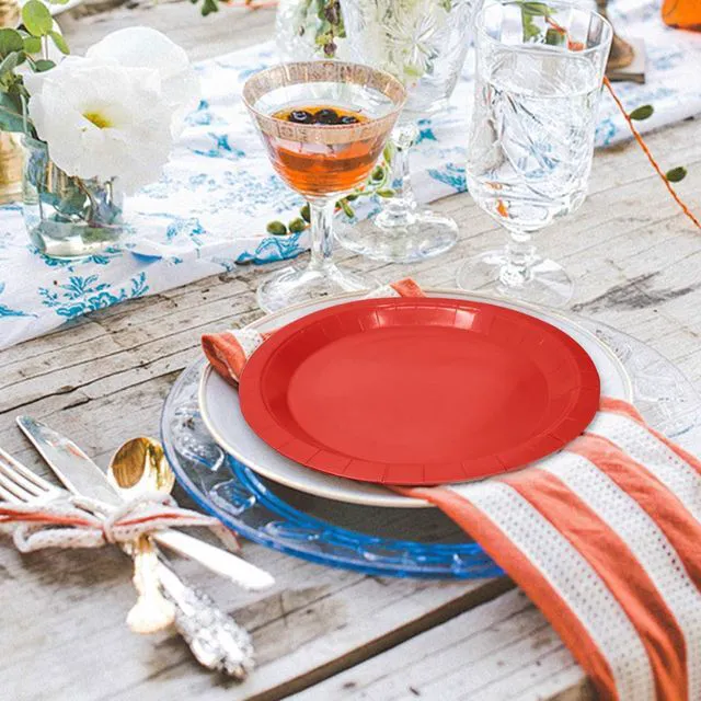 Alt view image 4 of 7 - 50 Pcs Red Paper Plates 7 Inch Red Dessert Plate Disposable Dinner Plates for Baby Shower Bridal Shower Birthday Party Supplies Disposable Paper Plate