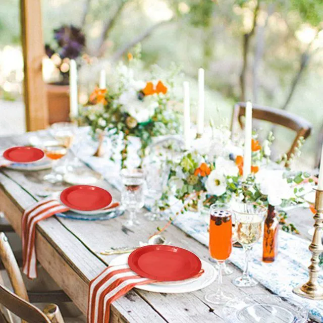 Alt view image 5 of 7 - 50 Pcs Red Paper Plates 7 Inch Red Dessert Plate Disposable Dinner Plates for Baby Shower Bridal Shower Birthday Party Supplies Disposable Paper Plate