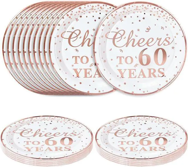 Main image of SietDESEO 50 PCS Cheers to 60 Years Paper Plates with Rose Gold Foil 7 Inch Disposable Plates 60th Birthday Dessert Plate for Birthday Party Supplies