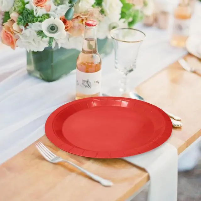 Alt view image 2 of 7 - 50 Pcs Red Paper Plates 7 Inch Red Dessert Plate Disposable Dinner Plates for Baby Shower Bridal Shower Birthday Party Supplies Disposable Paper Plate