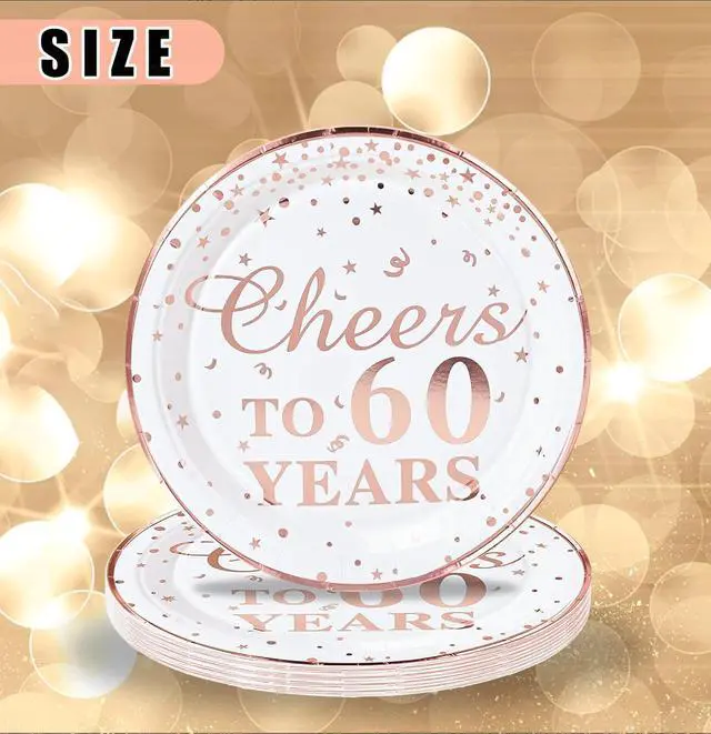 Alt view image 3 of 7 - SietDESEO 50 PCS Cheers to 60 Years Paper Plates with Rose Gold Foil 7 Inch Disposable Plates 60th Birthday Dessert Plate for Birthday Party Supplies