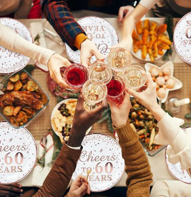 Alt view image 5 of 7 - SietDESEO 50 PCS Cheers to 60 Years Paper Plates with Rose Gold Foil 7 Inch Disposable Plates 60th Birthday Dessert Plate for Birthday Party Supplies