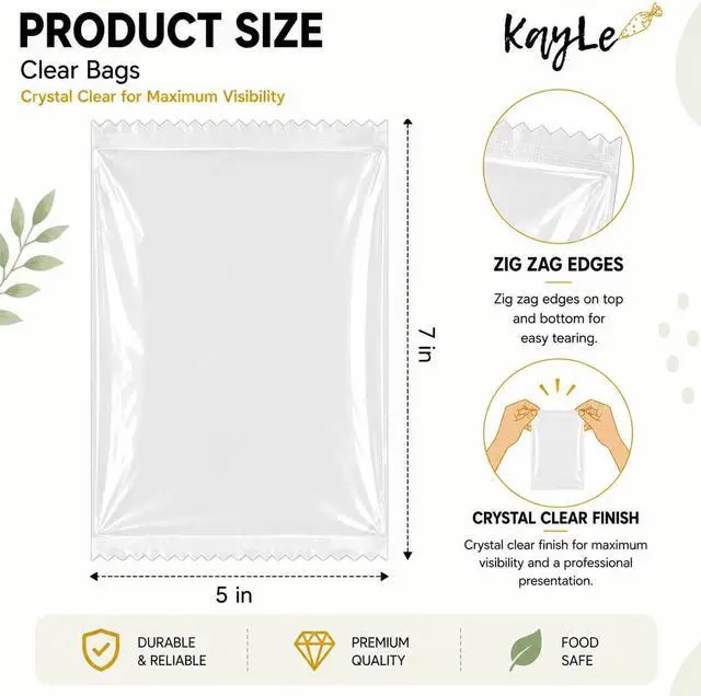 Alt view image 2 of 7 - KayLe 5 x 7 Clear Treat Bags, 100 Count Heat Sealable PET Cookie Bags, Bakery Packaging Bags for Cookies, Candy & Snacks | 5 x 7 Clear 100