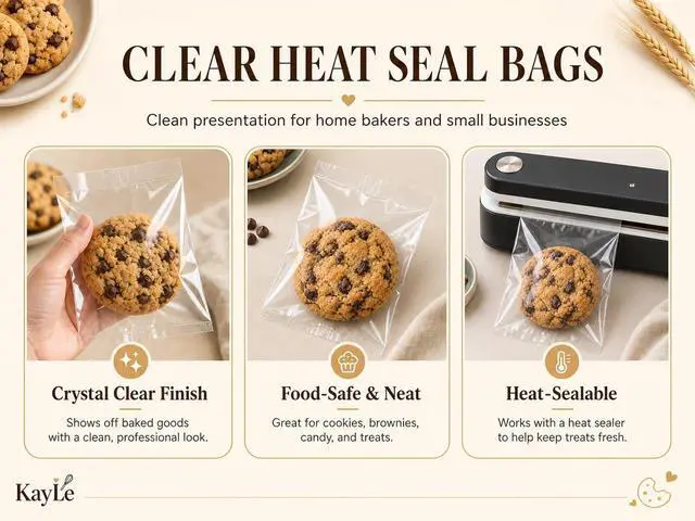 Alt view image 4 of 7 - KayLe 5 x 7 Clear Treat Bags, 100 Count Heat Sealable PET Cookie Bags, Bakery Packaging Bags for Cookies, Candy & Snacks | 5 x 7 Clear 100
