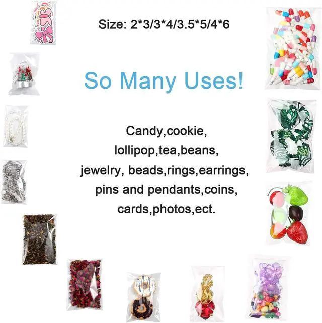 Alt view image 3 of 6 - Geyoga 240 Pcs 4 Size Clear Plastic Cello Bag Resealable Self to Adhesive Cellophane Bag for Candy Cookies Decorative Wrapper
