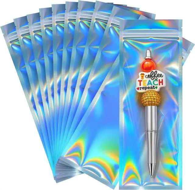 Main image of Holographic Bags, 3x8 inch Resealable Smell Proof Bags for Food Storage Jewelry & Pen Packaging(100 Pack)