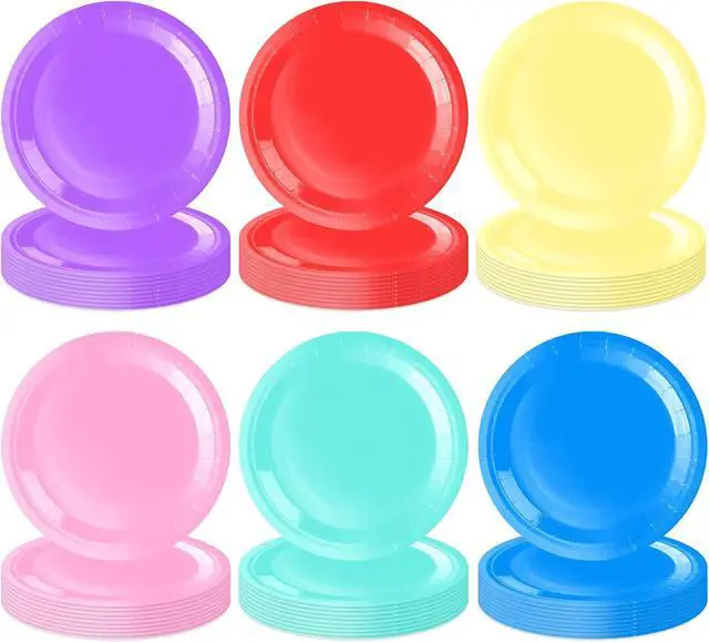 Main image of Colored Paper Plates,60Pcs 7Inch Rainbow Paper Plates,Party Decorations Tableware Set,Round Colorful Dessert Plate,for Birthday,Anniversary,Holiday,Wedding,Graduation Party Decorations,Serves 60
