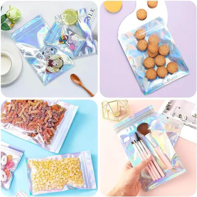 Alt view image 6 of 6 - Holographic Bags, 3x8 inch Resealable Smell Proof Bags for Food Storage Jewelry & Pen Packaging(100 Pack)