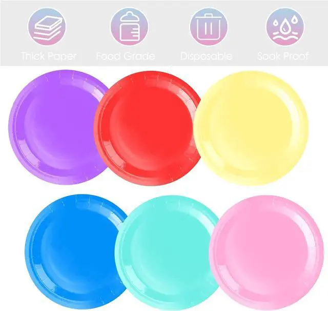 Alt view image 3 of 7 - Colored Paper Plates,60Pcs 7Inch Rainbow Paper Plates,Party Decorations Tableware Set,Round Colorful Dessert Plate,for Birthday,Anniversary,Holiday,Wedding,Graduation Party Decorations,Serves 60