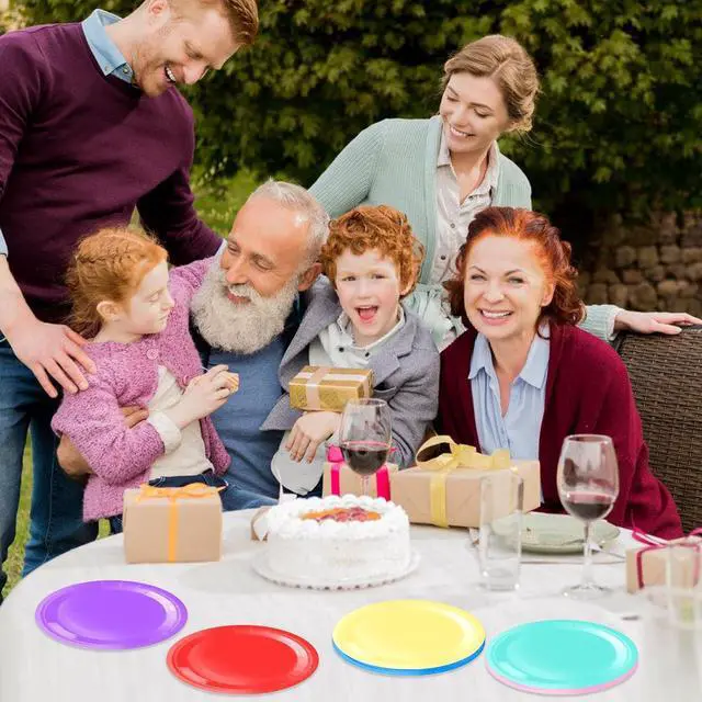 Alt view image 7 of 7 - Colored Paper Plates,60Pcs 7Inch Rainbow Paper Plates,Party Decorations Tableware Set,Round Colorful Dessert Plate,for Birthday,Anniversary,Holiday,Wedding,Graduation Party Decorations,Serves 60