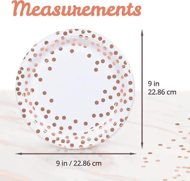 Alt view image 4 of 7 - MATICAN Party Paper Plates, 50-Pack Disposable White and Rose Gold Plates, Foil Polka Dots, 9-Inch