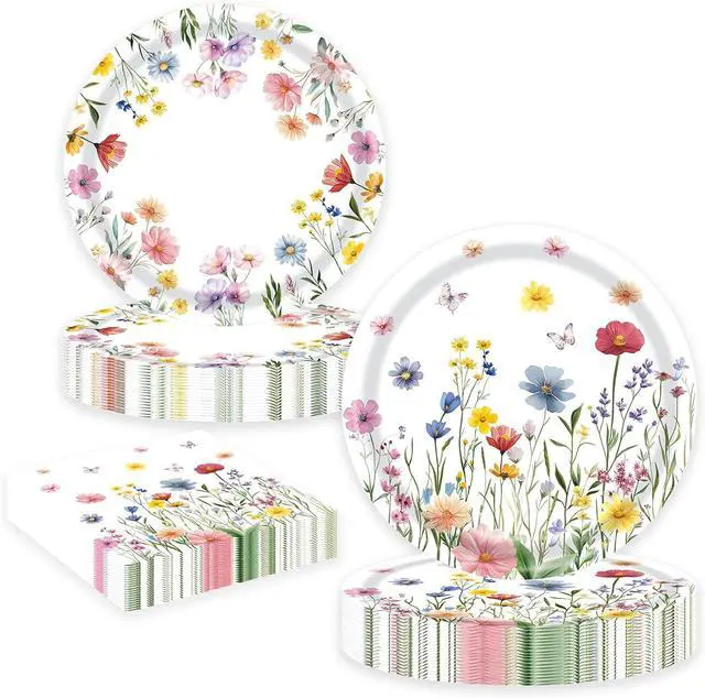 Main image of 60 PCS Wildflower Party Supplies Flower Paper Plates and Napkins Spring Floral Theme Decoration Tableware for Birthday Baby Shower Wedding Picnic Afternoon Tea Garden Party Serve 20 Guests
