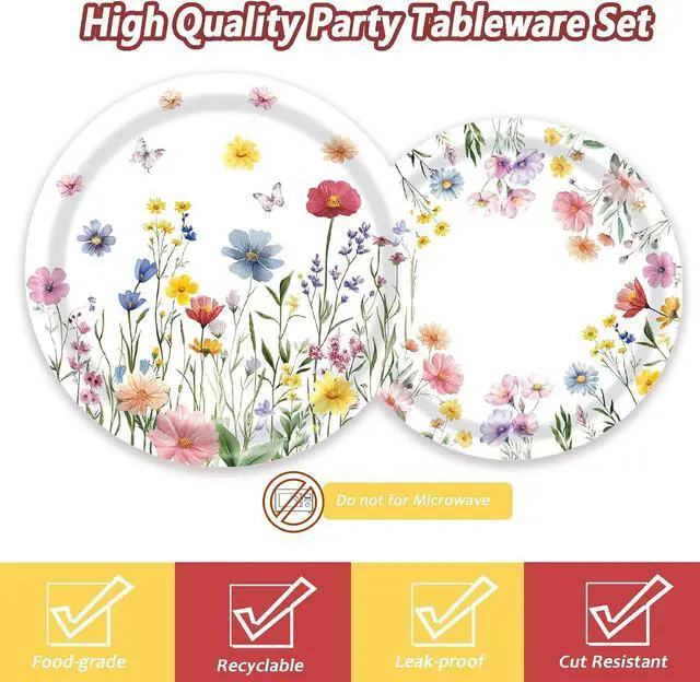 Alt view image 3 of 7 - 60 PCS Wildflower Party Supplies Flower Paper Plates and Napkins Spring Floral Theme Decoration Tableware for Birthday Baby Shower Wedding Picnic Afternoon Tea Garden Party Serve 20 Guests