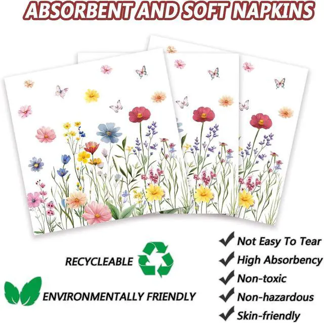 Alt view image 4 of 7 - 60 PCS Wildflower Party Supplies Flower Paper Plates and Napkins Spring Floral Theme Decoration Tableware for Birthday Baby Shower Wedding Picnic Afternoon Tea Garden Party Serve 20 Guests