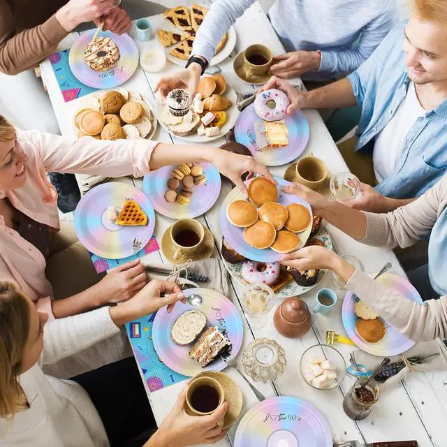 Alt view image 5 of 7 - 50Pcs 90's Party Paper Plates and Napkins for 90's Dessert Plates 1990 Theme Decoration 90s Tableware Set for Back to The 90s Birthday Party Supplies, Serves 25