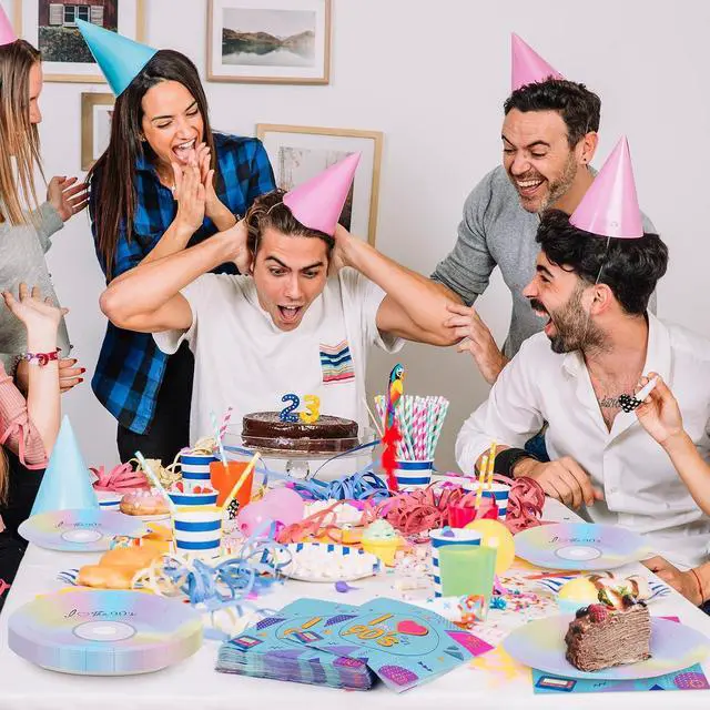 Alt view image 6 of 7 - 50Pcs 90's Party Paper Plates and Napkins for 90's Dessert Plates 1990 Theme Decoration 90s Tableware Set for Back to The 90s Birthday Party Supplies, Serves 25