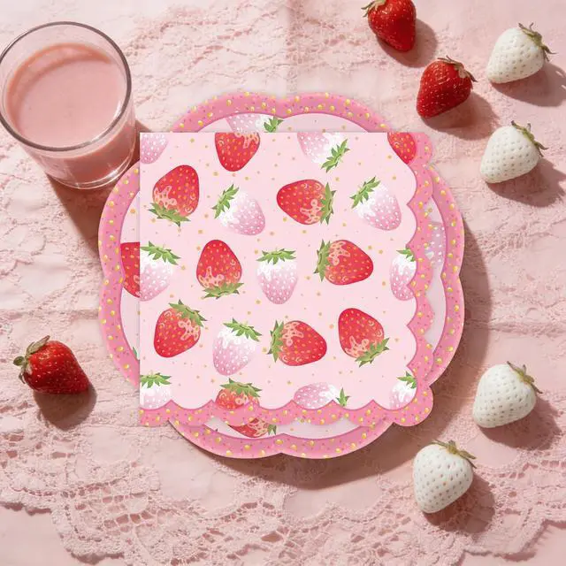 Alt view image 7 of 7 - 50pcs Strawberry Paper Plates and Napkins Party Decorations, 7 inch Disposable Berry Birthday Dessert Plates and Napkins Fruit Themed Tableware Set Supplies for Summer Sweet One Baby Shower Berry 1st