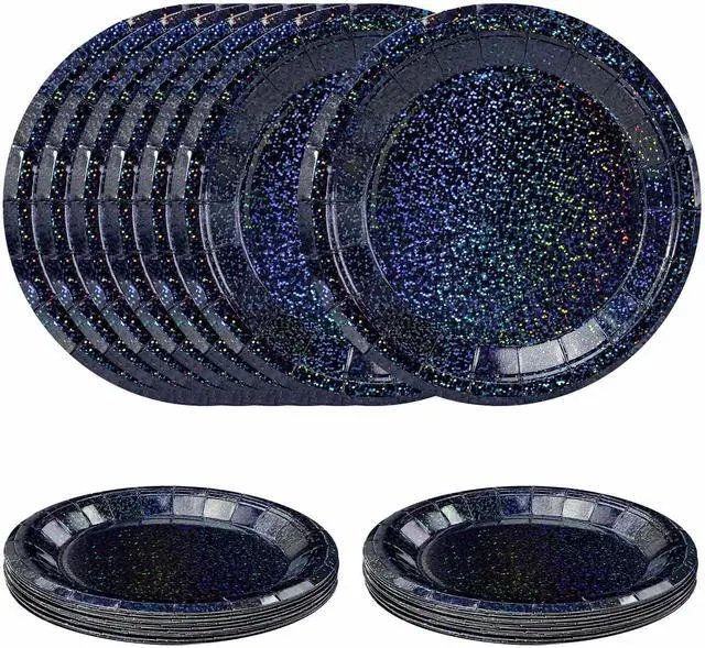 Main image of SietDESEO 50 PCS Iridescent Black Paper Plates 7 Inch Dessert Plates Holographic Black Disposable Plate for Birthday Party Dinner Wedding Baby Shower Glitter Cake Plate