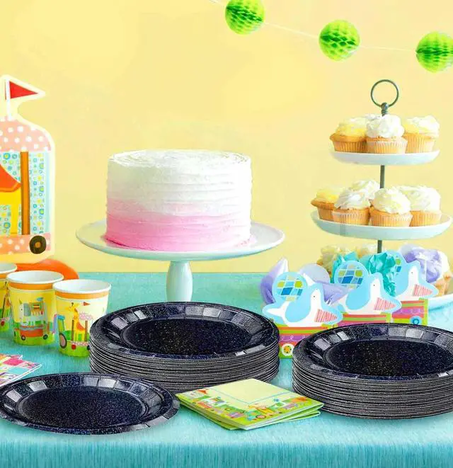 Alt view image 6 of 7 - SietDESEO 50 PCS Iridescent Black Paper Plates 7 Inch Dessert Plates Holographic Black Disposable Plate for Birthday Party Dinner Wedding Baby Shower Glitter Cake Plate