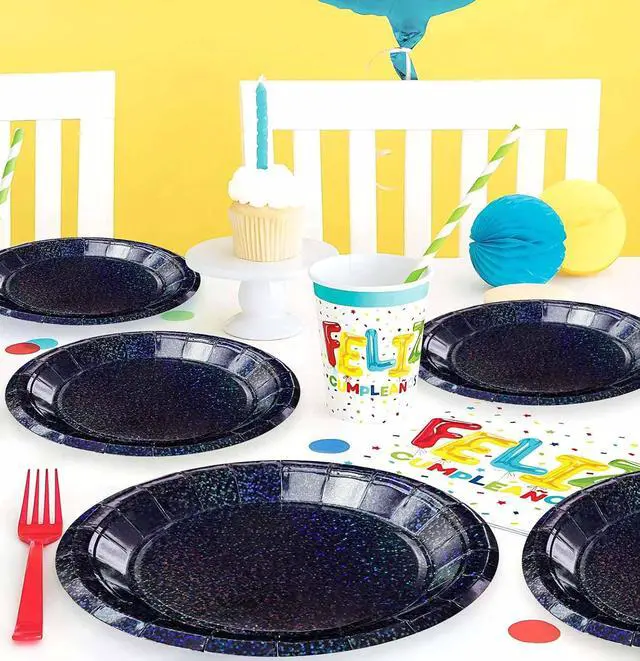 Alt view image 7 of 7 - SietDESEO 50 PCS Iridescent Black Paper Plates 7 Inch Dessert Plates Holographic Black Disposable Plate for Birthday Party Dinner Wedding Baby Shower Glitter Cake Plate