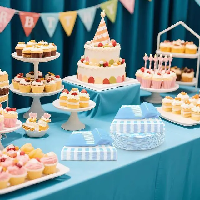 Alt view image 3 of 7 - 105 Pcs Light Blue Gingham Party Supplies Include 7 Inch Disposable Light Blue Dessert Paper Plates and Napkins for Wedding Birthday Party