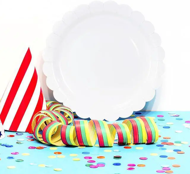 Alt view image 2 of 7 - HEIPINIUYE 25 Pieces White Paper Plates 9 Inch White Scalloped Plates Disposable Dinner Plate for Wedding Baby Shower Birthday Party Dessert Plate