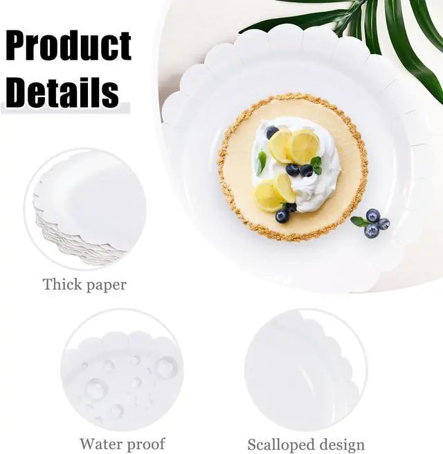 Alt view image 4 of 7 - HEIPINIUYE 25 Pieces White Paper Plates 9 Inch White Scalloped Plates Disposable Dinner Plate for Wedding Baby Shower Birthday Party Dessert Plate
