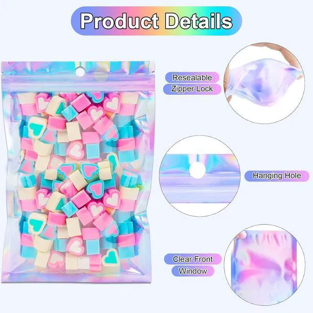 Alt view image 3 of 6 - ANZNKU 150 Pcs 3×4 In Holographic Mylar Bags Resealable with Clear Window