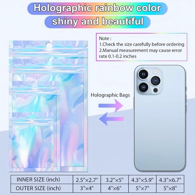 Alt view image 2 of 6 - ANZNKU 150 Pcs 3×4 In Holographic Mylar Bags Resealable with Clear Window