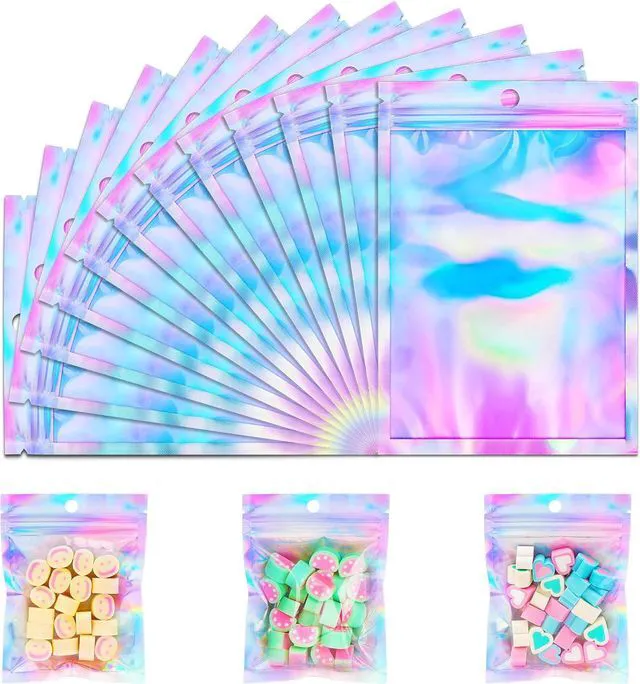 Main image of ANZNKU 150 Pcs 3×4 In Holographic Mylar Bags Resealable with Clear Window
