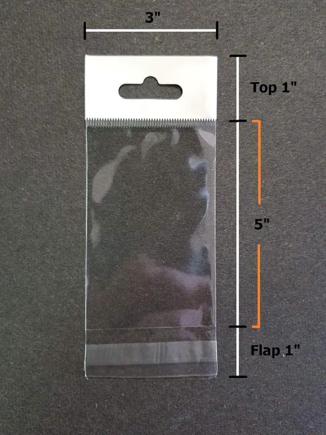 Main image of UNIQUEPACKING 100 Pcs 3x5 Inch Clear Cello Bags, Resealable w/Hanging Header - Hang TOP