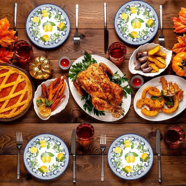 Alt view image 7 of 7 - 72 Pcs Lemon Paper Plates and Napkins Party Supplies , Blue Tiles Yellow Lemon Party Decorations Disposable Party Plates and Napkins Tableware Set for Birthday Wedding Baby Showe Serves 24 (Lemon)