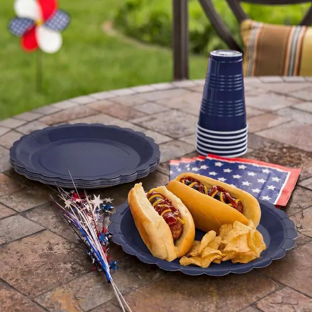 Alt view image 5 of 7 - 40Pcs Navy Blue Paper Plates 7 Inch Disposable Scalloped Dessert Platter for 4th of July Independence Day