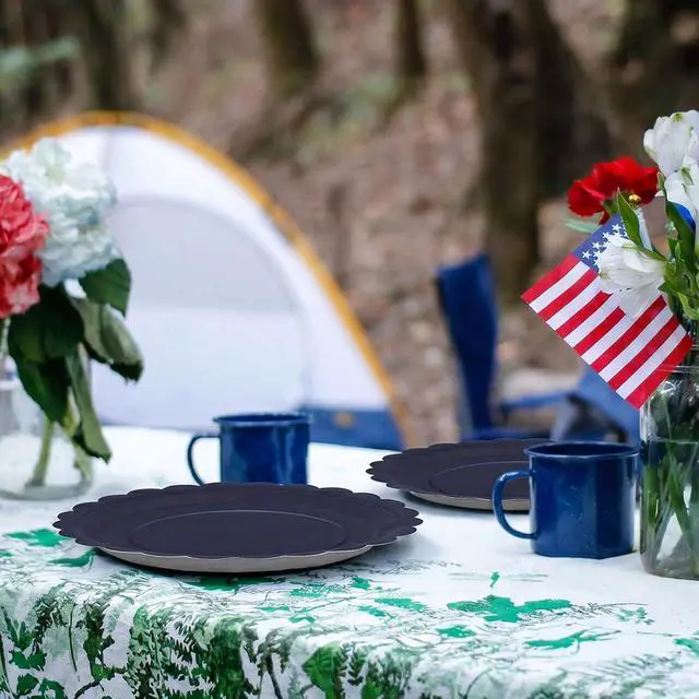 Alt view image 6 of 7 - 40Pcs Navy Blue Paper Plates 7 Inch Disposable Scalloped Dessert Platter for 4th of July Independence Day