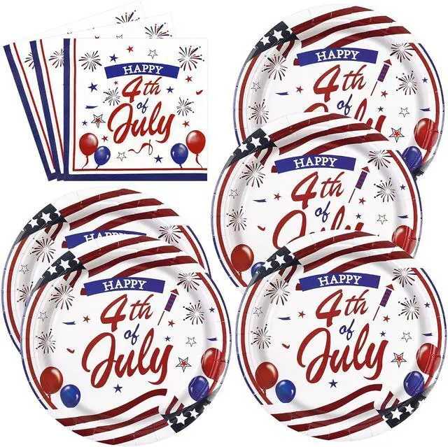 Main image of 50PCS 4th of July Paper Plates and Napkins - American Flag Dessert Plates and Napkins Disposable Patriotic Theme Tableware Set for Independence Day Memorial Day Party Supplies Decorations