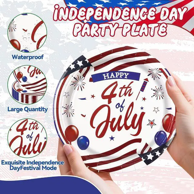 Alt view image 3 of 7 - 50PCS 4th of July Paper Plates and Napkins - American Flag Dessert Plates and Napkins Disposable Patriotic Theme Tableware Set for Independence Day Memorial Day Party Supplies Decorations