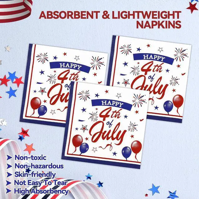 Alt view image 4 of 7 - 50PCS 4th of July Paper Plates and Napkins - American Flag Dessert Plates and Napkins Disposable Patriotic Theme Tableware Set for Independence Day Memorial Day Party Supplies Decorations