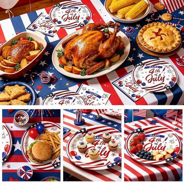 Alt view image 6 of 7 - 50PCS 4th of July Paper Plates and Napkins - American Flag Dessert Plates and Napkins Disposable Patriotic Theme Tableware Set for Independence Day Memorial Day Party Supplies Decorations
