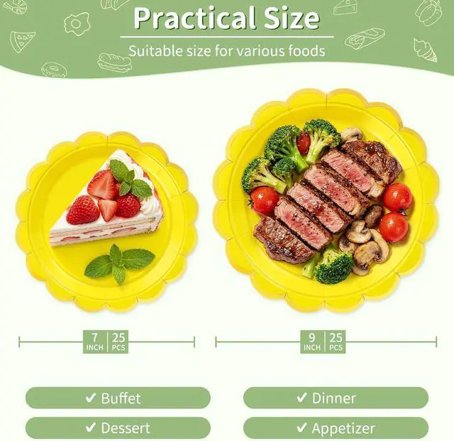 Alt view image 2 of 7 - 50 Pcs Yellow Paper Plates Disposable, 25 Pcs 9" & 25 Pcs 7"