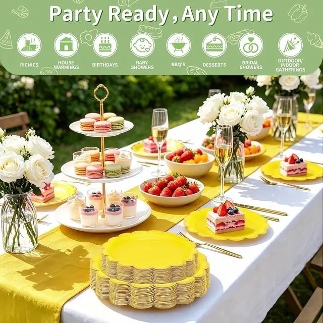 Alt view image 3 of 7 - 50 Pcs Yellow Paper Plates Disposable, 25 Pcs 9" & 25 Pcs 7"
