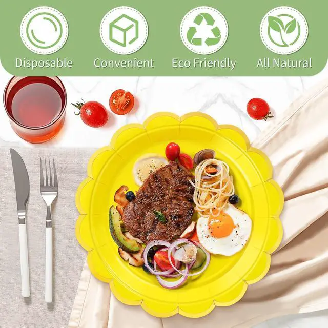 Alt view image 4 of 7 - 50 Pcs Yellow Paper Plates Disposable, 25 Pcs 9" & 25 Pcs 7"