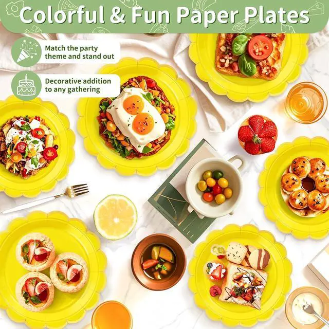 Alt view image 5 of 7 - 50 Pcs Yellow Paper Plates Disposable, 25 Pcs 9" & 25 Pcs 7"