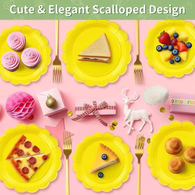Alt view image 6 of 7 - 50 Pcs Yellow Paper Plates Disposable, 25 Pcs 9" & 25 Pcs 7"
