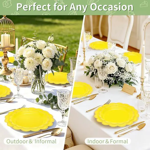 Alt view image 7 of 7 - 50 Pcs Yellow Paper Plates Disposable, 25 Pcs 9" & 25 Pcs 7"