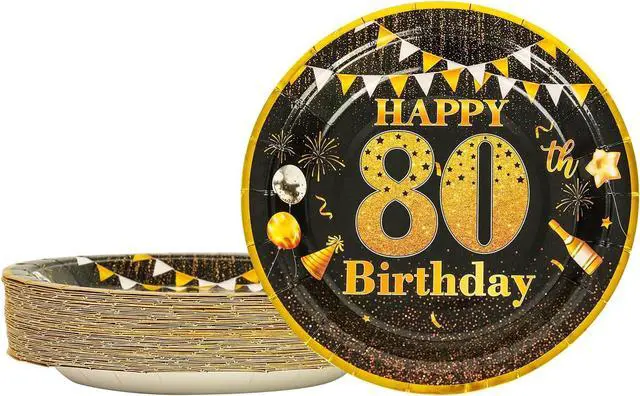 Main image of 7" Party Paper Plates 80th Birthday Decorations 50 Pcs
