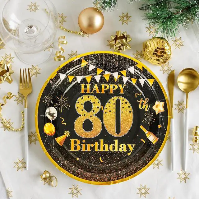 Alt view image 2 of 7 - 7" Party Paper Plates 80th Birthday Decorations 50 Pcs